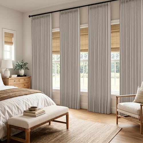 MIULEE 4 Panels Set Pinch Pleated Linen Curtains 96 Inch Burlywood