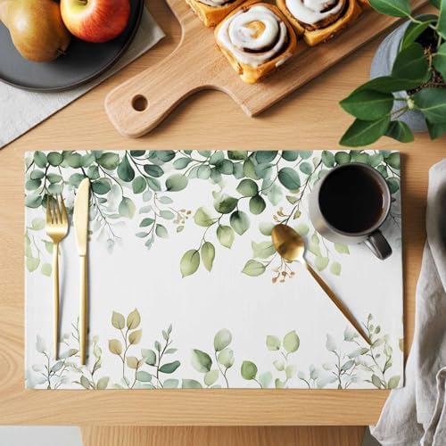 Placemats Set of 8, Eucalyptus Woven Placemat, Linen Place Mats for
