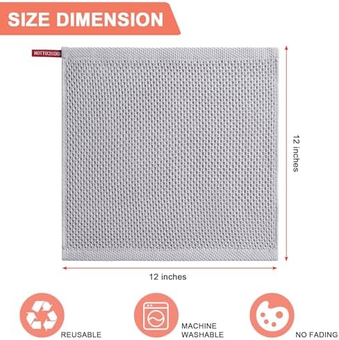 Kitchen Towels 6-Pack Kitchen Dish Cloths,100% Cotton,12x12 In,Light
