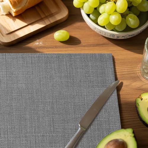 Placemats Set of 8, Classic Solid Gray Washable Table Mats for Dining