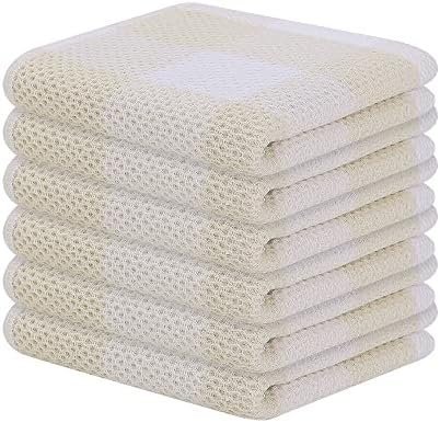Mordimy Cotton Waffle Weave Dish Cloths, 12"x 12", 6 Pack, Beige &