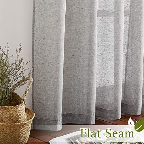 NICETOWN Sheer Curtains Flax Texture for Bedroom, Vintage Grommet Top