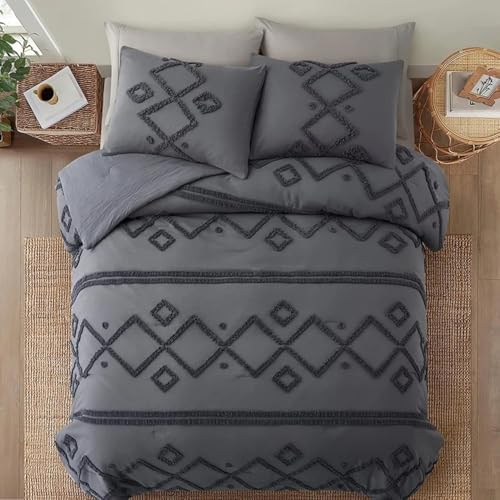 Gaytri Handicraft Duvet Cover Set Queen Size Dark Grey Tufted Bedding