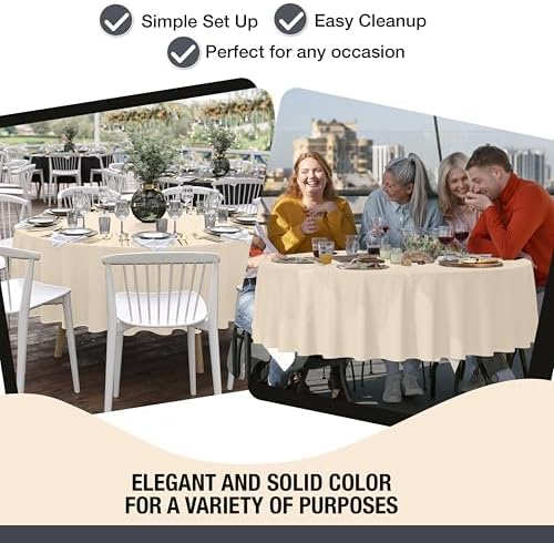 Party Solids 12-Pack Ivory Round Plastic Tablecloth Disposable – Size