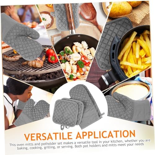 Oven Mitts Set for Baking, Cotton Silicone Heat Protective Gloves