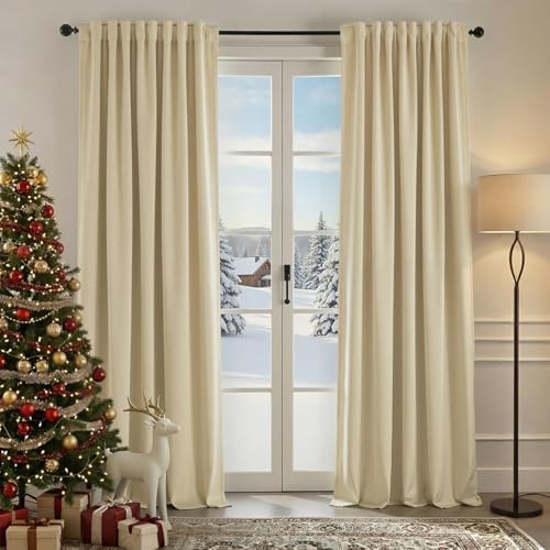 Nemia Ivory White Velvet Curtains Thermal Insulated Blackout Curtain