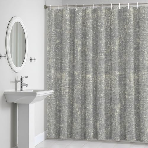 Gray Beige Linen Textured Shower Curtain 84 inches Extra Long Vintage