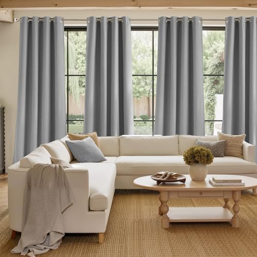 NICETOWN Short Faux Linen Light Grey Blackout Curtains 63 inches Long