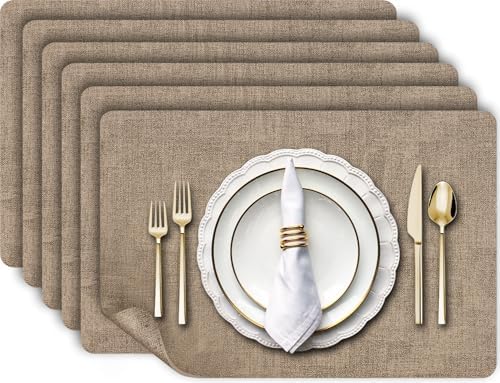Aofmee Faux Leather Placemats Set of 6, Heat Resistant Place Mats