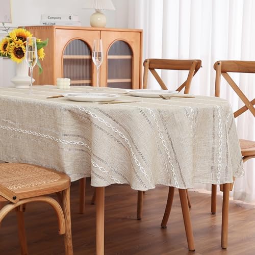 Gernaice Boho Oval Tablecloth Cotton Linen Table Cover 60” x 102”