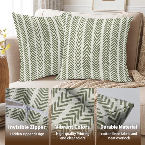 Sage Green Herringbone Pillow Covers 22x22 Inch Set of 2 Navy White