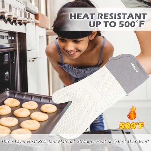 Extra Long Oven Mitts and Potholders 6Pcs Set, 500°F Heat Resistant