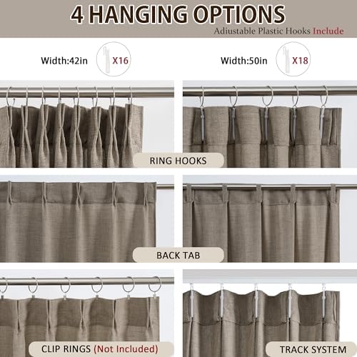 Khaki Pinch Pleated Sheer Curtains 120 Inches Long 42x120 2 Panels