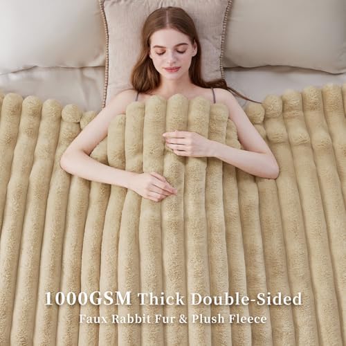 Faux Fur Throw Blanket, 1000GSM Thick Fluffy Fur Throw, 90"X104"