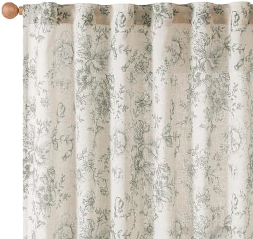 jinchan Floral Lined Linen Curtains 108 Long for Living Room 2 Panels