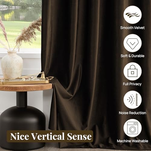 PRIMROSE Brown Velvet Room Darkening Curtains 120 inches Long for