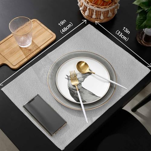Vintage Grey Leather Texture Placemats Set of 6 Washable Table Mats