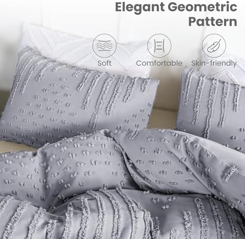 Sophia & William Microfiber Boho Tufted Duvet Cover Set, Queen, 3 PCS