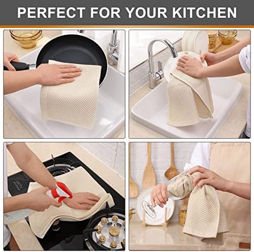 Kitinjoy 100% Cotton Waffle 6-Pack Kitchen Towels, 13" x 28", Beige
