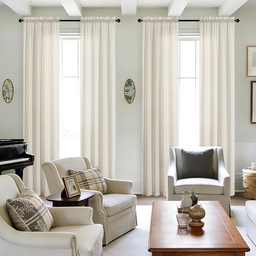 Natural Extra Long Linen Curtains 192 Inches Long for Living Room High