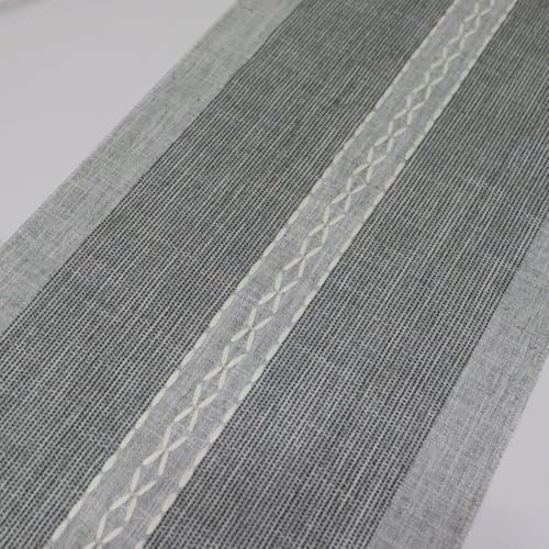 Rustic Table Runner 72 Fall Linen Macrame Woven Boho Farmhouse Grey