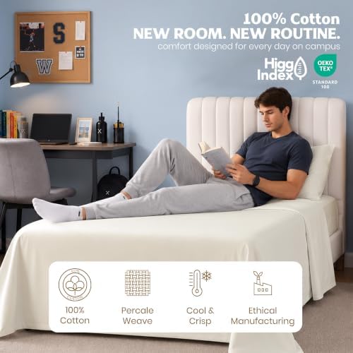 SUPREME ELEGANCE 100% Cotton Sheets Twin Size Bed Set, Percale, Fresh