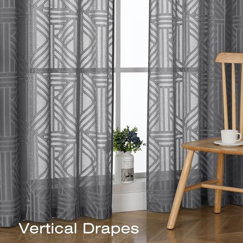 Simplebrand Grey Semi Sheer Curtains 63 Inch Length 2 Panels, Light