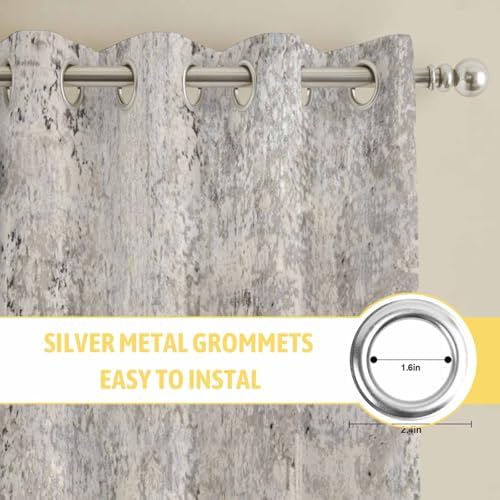 Vintage Grey Mottled Curtains 63 Inches Long for Living Room 2 Panels