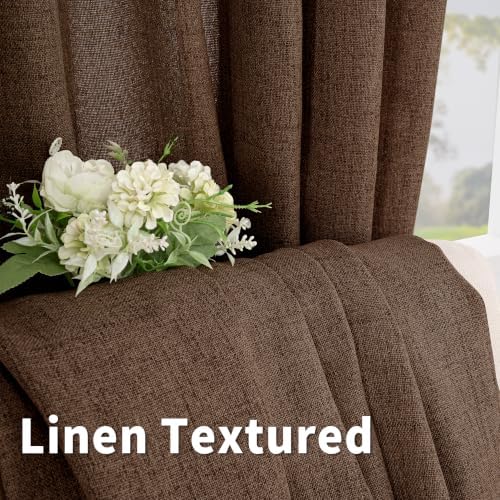 BGment 96 Inches Long Brown Linen Curtains for Living Room 2 Panels
