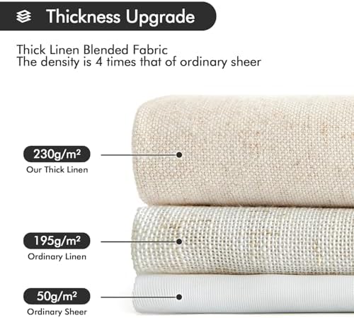 MIULEE Non-See-Through Privacy Linen Curtains 52W x 84L Inch Cream