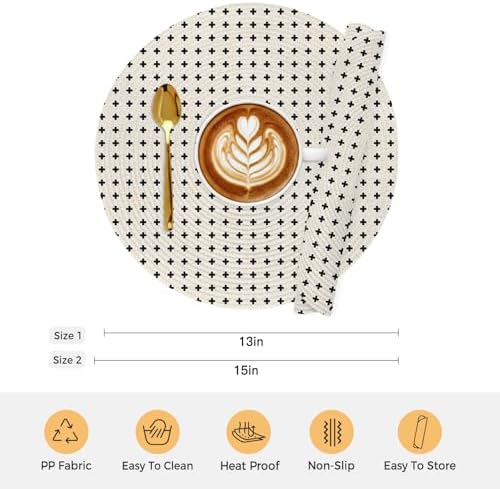 Minimalist Plus Sign Round Braided Placemats Set of Set of 8 Heat