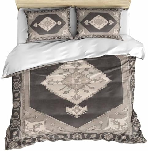 Grey Beige Boho Bedding 3 Piece Duvet Cover Set Full Size