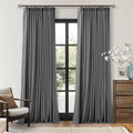 TWODRAPES Charcoal Grey Pleated Thick Linen Blackout Curtains