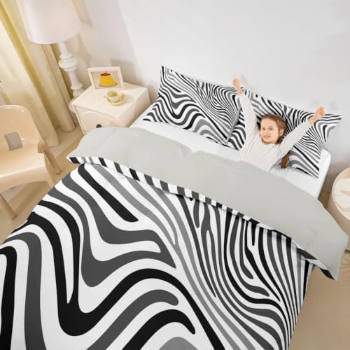 Erosebridal Modern Gray and Black Striped King Duvet Cover for Adults