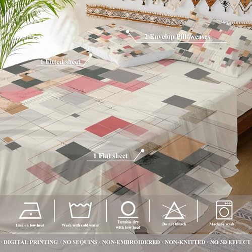 Shrahala Abstract Minimalist Art Twin XL 4 Piece Sheets Set, Geometric