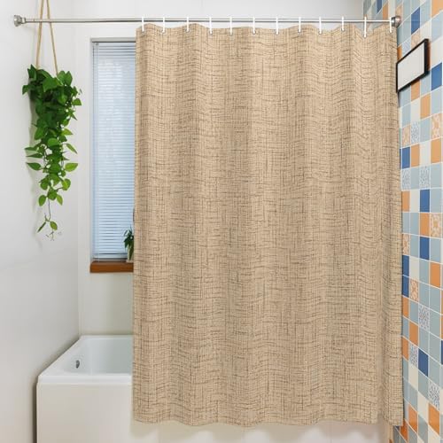 Minimalist Beige Shower Curtain for Bathroom Rustic Neutral Modern