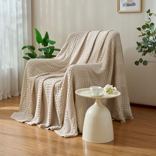 Cooling Waffle Throw Blanket, Cotton Bed Throws for Summer