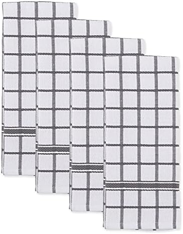 DII Basic Terry Collection Windowpane Dishtowel Set, 16x26, Gray