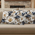 Cream Gold Flowers Lumbar Pillow Covers 12 x 20 Inch Pillow Covers Set