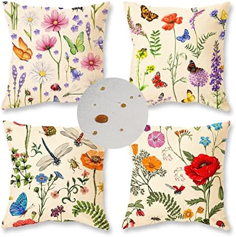ONWAY Spring Summer Outdoor Waterproof Pillow Covers Set of 4 Floral