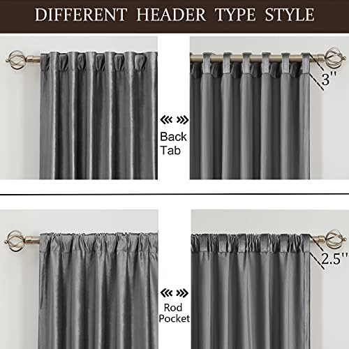 Gray Blackout Velvet Curtains 120 inch for Living Room,Full Blackout
