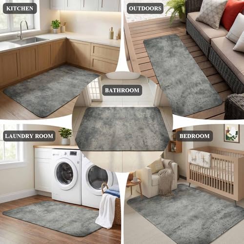 Grey Vintage Bathroom Runner Rugs Non Slip Washable Absorbent Narrow