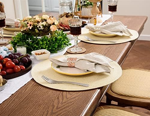 AHHFSMEI Round Braided Placemats Set of 8 15 Inch Beige Table Mats