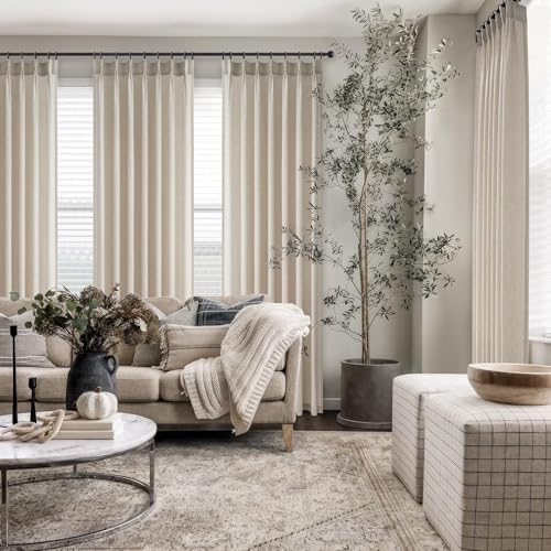 Topfinel Oatmeal Pinch Pleated Linen Curtains 84 Inch Length 1 Panels