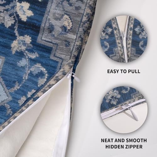 Boho Pillow Covers 20x20 Inch Set of 2 Navy Blue Vintage Floral Carpet