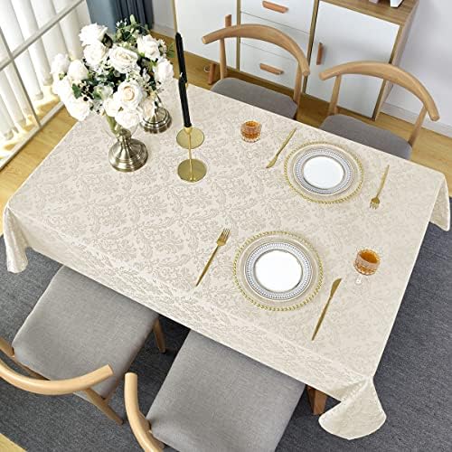 SASTYBALE Jacquard Tablecloth Rectangle 52 x 70 Inch Beige Spill Proof
