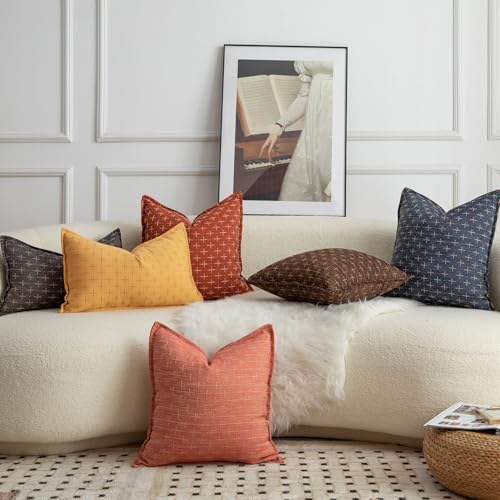 MANDIOO Pack of 2 Burlap Linen Throw Pillow Covers Woven Textured