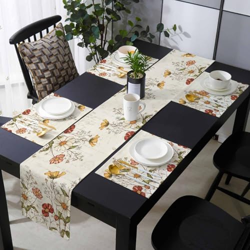 Farmhouse Botanical Table Runner and Placemats for Dining
