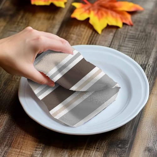 Brown Beige Gray Stripes Line Kitchen Towels 3 Pack,Microfiber Dish