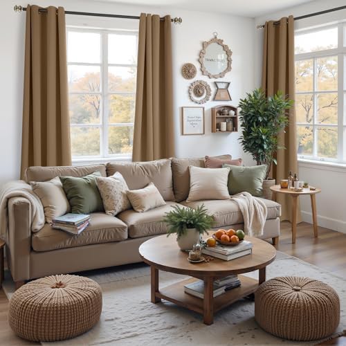 YoungsTex Taupe Blackout Curtains 84 Inch Long, Tan Bedroom Darkening